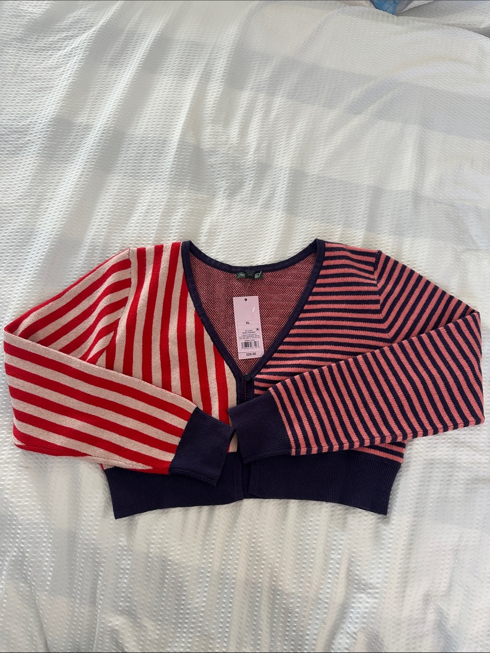 Striped Cropped Cardigan in Red, Pink & Navy